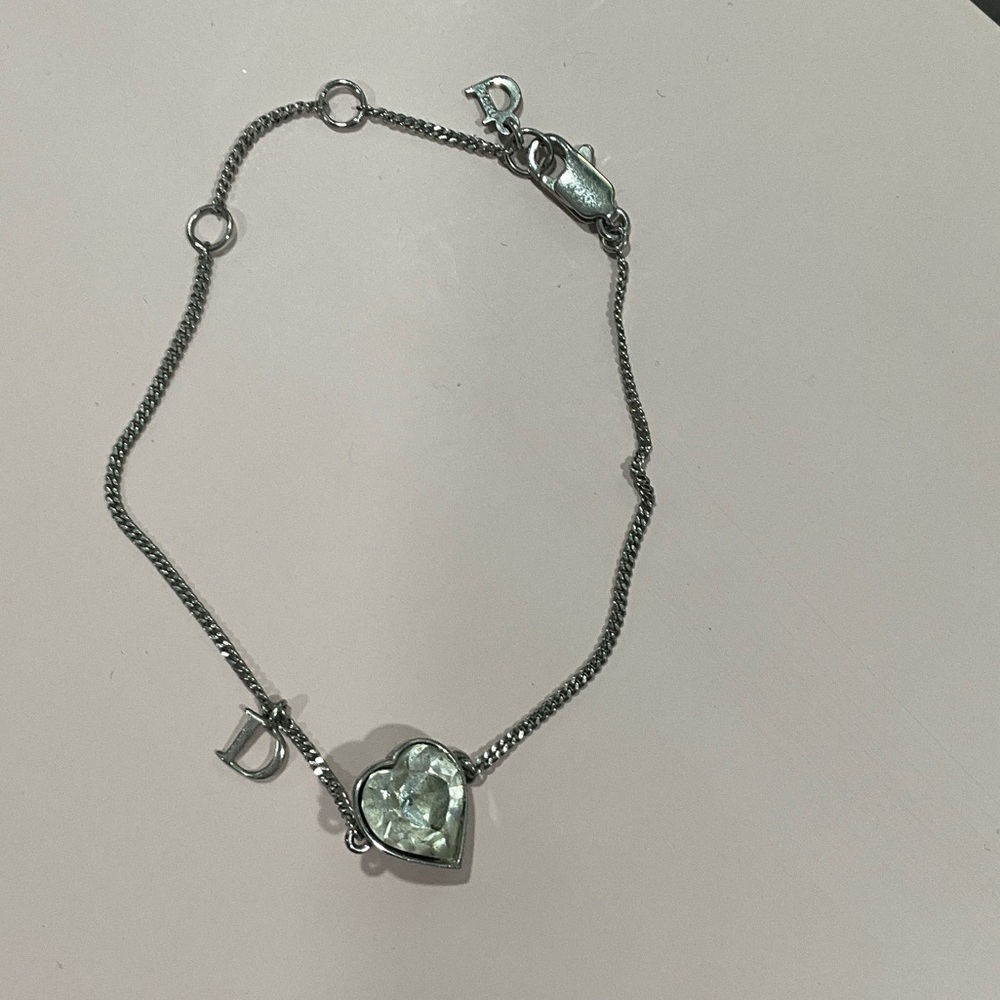Vintage Christian Dior Silver Heart Charm Bracelet